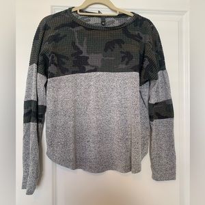 Grey & camo green long sleeve T shirt